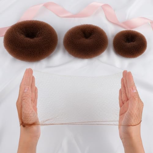 63Pcs Brown Hair Bun Maker Kit with Donut, Nets, Pins and Hair Ties