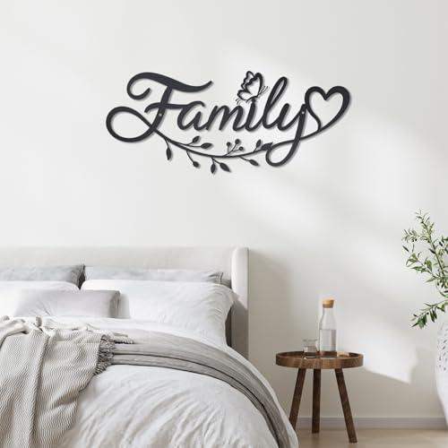 OYEFLY Metal Family Wall Art Decor - 14.5-Inch Black Metal Wall Sign