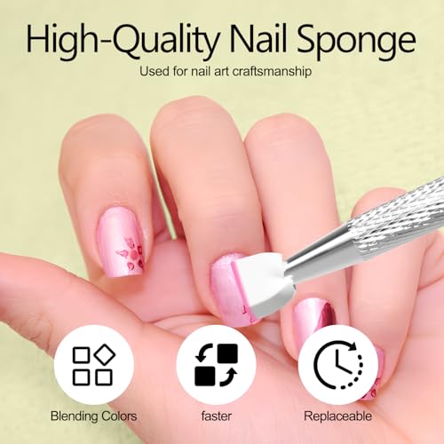 AUUTI 200pcs Soft Ombre Nail Sponges with Grabbing Pen Manicure Tool Set