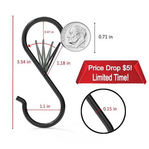 HEDGBOBO 12 Pack 3.5" Heavy Duty Metal S Hooks with Safety Buckle
