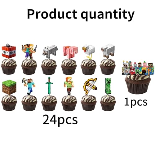 25 Pcs Gamer Cake Decorations Set 3 - Birthday Party Supplies