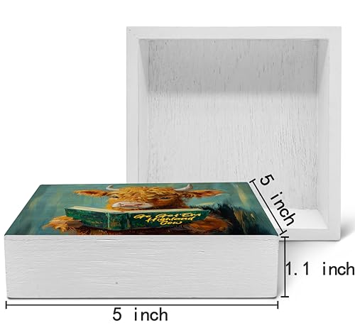 Highland Cow Wooden Box Sign Motivational Desk Decor 5x5 Inch