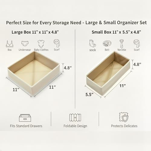 Khaki Underwear Drawer Organizer 2-Pack Foldable Closet Storage Bins