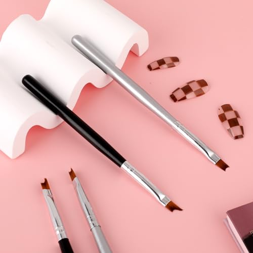 Trinkrittey French Tip Nail Brush Set - 6 Pcs Oblique & Moon Shape Manicure Brushes