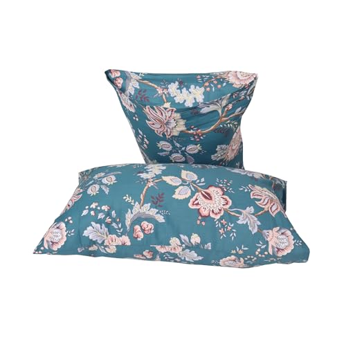 Teal Floral Cotton Pillowcases - Soft & Breathable 20x30" Set