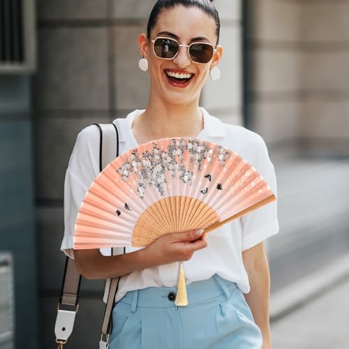 Zonon Silk Handheld Folding Fans - Forest Flowers Print (4 Pack)