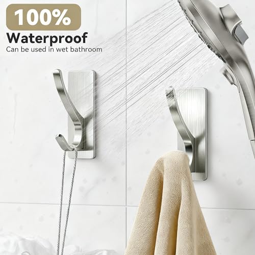 pickpiff Brushed Nickel Self-Adhesive Hooks 4 Pack, 13LB Heavy Duty Wall Hangers for Coat Towel Keys