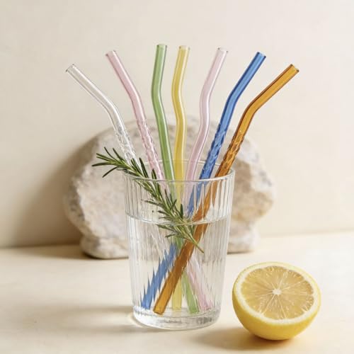 12 Pack Colorful Reusable Glass Straws with Cleaning Brushes