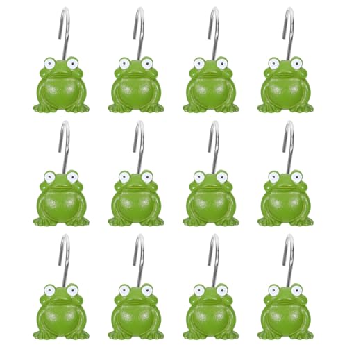 Frog Shower Curtain Hooks 12pcs Resin Shower Rings Rust-Resistant Bathroom Decor