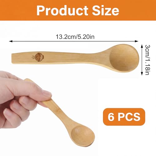 6 Pcs Mini Bamboo Spoons - 5.19 Inch Wooden Teaspoons for Condiments