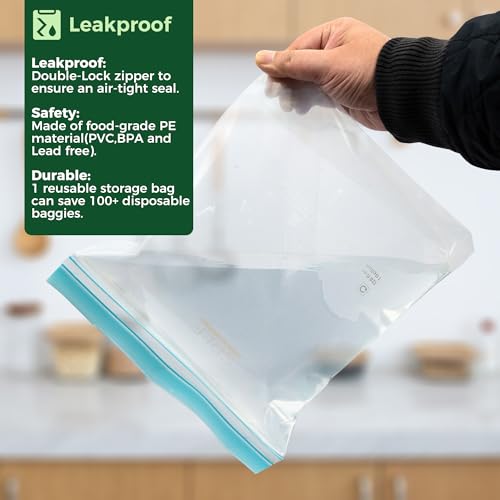 SPLF 8 Pack Reusable Gallon Freezer Bags - Leakproof Food Storage Bags