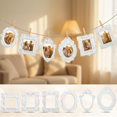 Nogeqi 6 Pcs White Miniature Picture Frames Vintage Resin Tiny Craft Frames