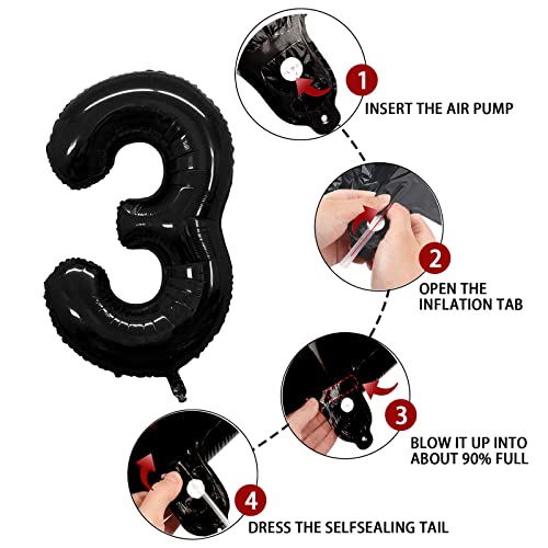 Black 40 Inch Number 3 Foil Balloon Jumbo Birthday Party Decoration
