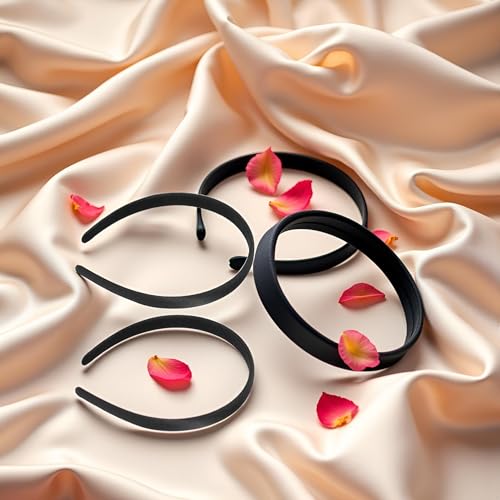 Tnyvm 2Pcs Black Satin Wide Headbands Anti-Slip Hair Accessories