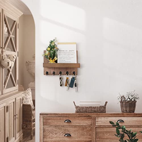 Rebee Vision Rustic Wood Key Holder Wall Mount with Shelf - 10 Inch, Brown