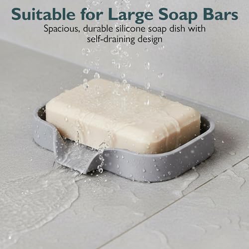 1 Pack Self Draining Silicone Soap Dish with Drain Spout for Bathroom & Kitchen