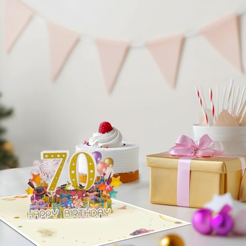 70th Birthday Pop Up Card with Fireworks & Confetti - DLYMXGC