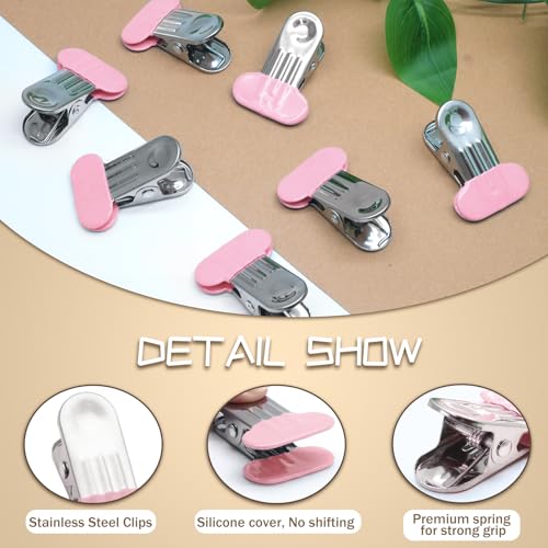 PHITUODA 12-Pack Pink Chip Bag Clips, 1.5-Inch Stainless Steel Food Clips