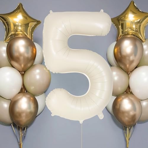 Cream Number 5 Balloon 40 Inch - Giant Foil Mylar Birthday Party Decoration
