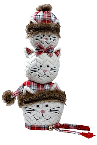 Festive Cat Figurines Set - 21 Inch Holiday Home Decor with Stacked Cats
