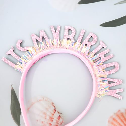 CIEHER Pink Happy Birthday Crown Tiara Headband for Women and Girls