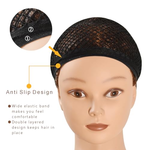 Mesh Wig Caps for Long Hair Open End Weaving Hair Net Black Large 2 Pack