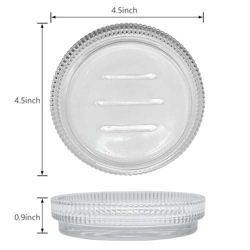 UHEY HOME Clear Glass Soap Dish - Modern Round Bar Soap Holder for Sink
