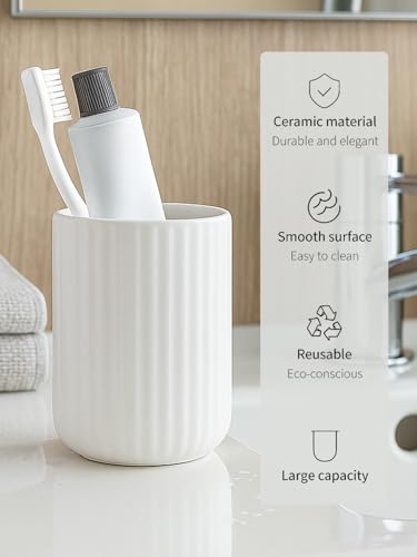 White Ceramic Toothbrush Holder - 13.5oz Tumbler for Brushes