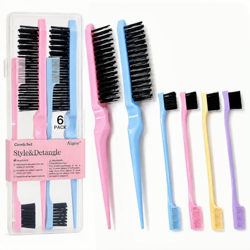 Aigee 6-Piece Slick Back Hair Brush & Edge Control Brush Set
