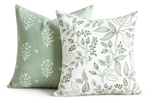 Sage Green Boho Throw Pillow Covers 20x20 Inch, Set of 2 Double-Sided