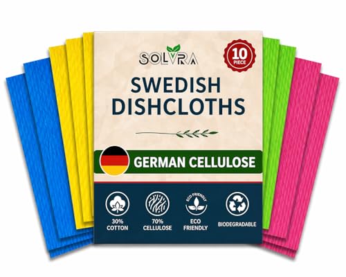 Solvra 10-Pack Swedish Dishcloths - Eco-Friendly Washable Cleaning Cloths