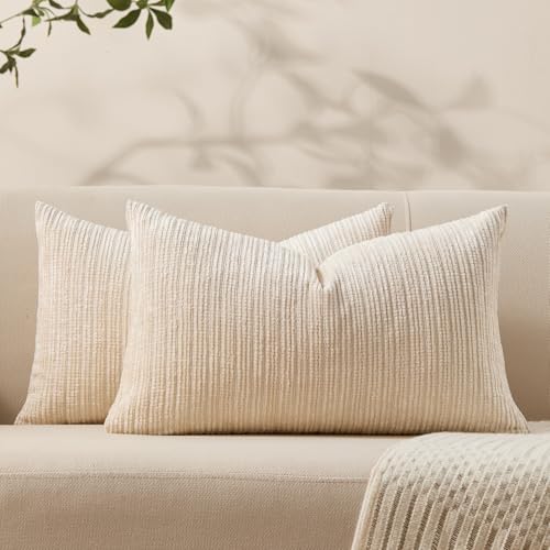 Allorry Soft White Chenille Throw Pillow Covers 12x20 - Set of 2