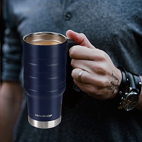 HAUSHOF 24 oz Stainless Steel Travel Mug with Handle - Insulated & Leak-Proof, BPA Free (Navy Blue)