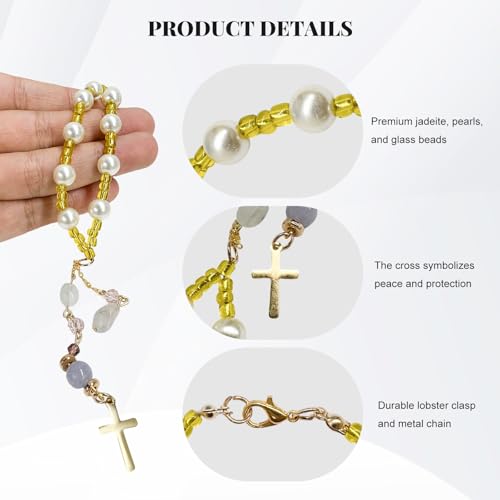 Jade Cross Car Hanging Ornament with Pearl - Christian Charm