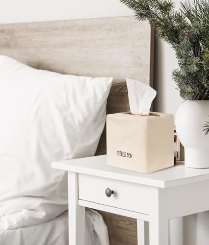 Chic Canvas Tissue Box Cover with Embroidery - Ivory