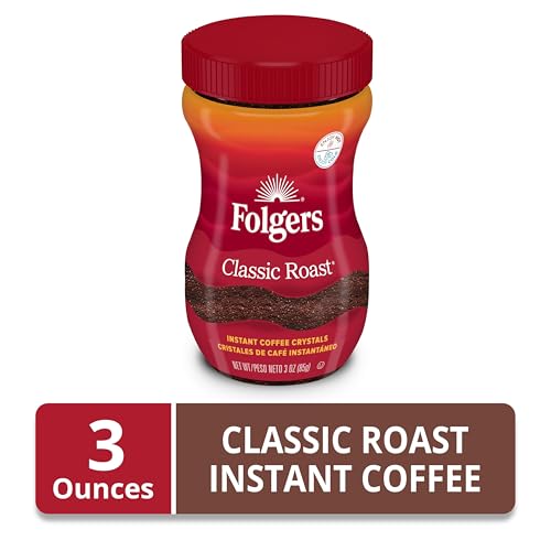 Folgers Classic Roast Instant Coffee 3 Oz Jar | Easy Dissolve, Rich Flavor