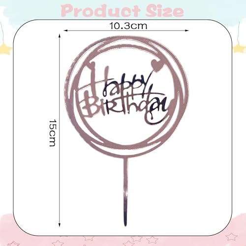 Rose Gold Happy Birthday Cake Topper - Mirror Finish Acrylic Decor