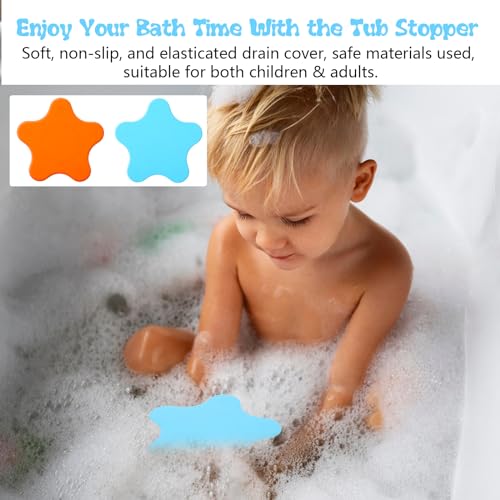 Molain 2-Pack Silicone Bathtub Stopper, Flat Suction Drain Plug (Blue & Orange)