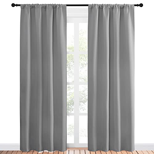 NICETOWN Blackout Curtains, 42x84 Inch Rod Pocket Thermal Drapes, Silver Grey