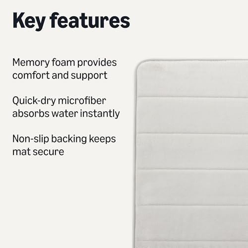 Amazon Basics 17x24 in Light Gray Absorbent Memory Foam Bath Mat, Non-Slip Backing, Quick-Dry