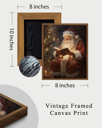 Vintage Christmas Wall Art Santa Reading by Christmas Tree Framed 10x8