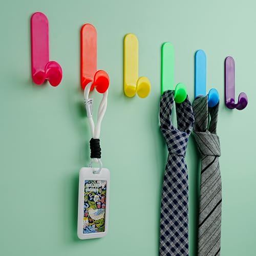 NewTalent 6-Pack Colorful Adhesive J Hooks for Home Organization