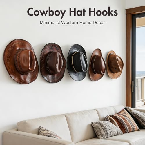 Bronze Cowboy Hat Hooks - 5 Pcs Metal Wall Rack for Hats