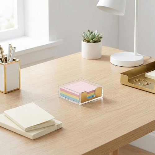Gold Acrylic Sticky Note Holder - 3x3 Desk Memo Pad Dispenser (Style 1)