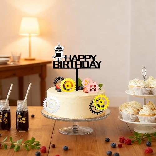 Robot Cake Decoration Set - 8 PCS Acrylic Cupcake Toppers for Birthday Parties