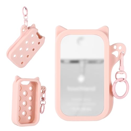 Silicone Case for Touchland Hand Sanitizer Spray Pink Cute Cat Cover with Keychain