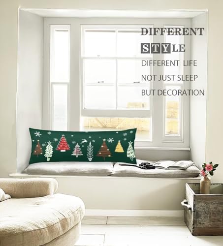 Christmas Tree Body Pillow Cover 20x54" - Forest Green, Zippered