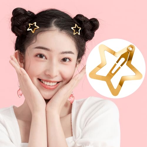 Pndeyo 20pcs Gold Star Hair Clips, Non-Slip Metal Y2K Snap Barrettes