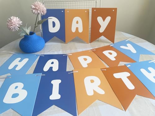 Blue and Orange Happy Birthday Banner for Kids Party Decor
