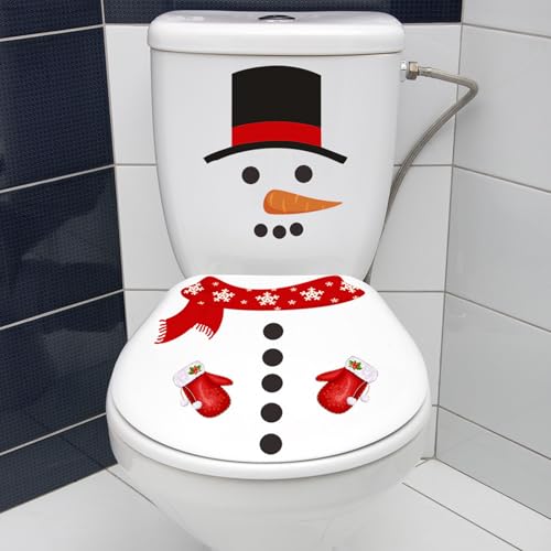 Christmas Snowman Toilet Seat Cover Stickers Waterproof Decals - Holiday Bathroom Decor